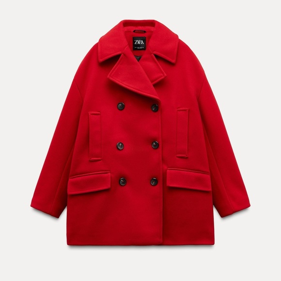 NWT Zara Red Double Breasted Coat with Pockets XL - Picture 1 of 6